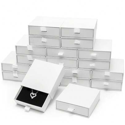 10 piezas Cajas de regalo de joyería de cartón blanco de 3.5 X 3.5 pulgadas, cajas de joyería pequeñas a granel con tapas, para exhibición de collares, anillos y aretes, cajas de almacenamiento de aretes, anillos y collares, cajas de regalo de joyería de cartón