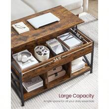 Lift Top Coffee Table For Living Room Industrial Coffee Table With Hidden Compartments And Storage Shelf Steel Frame 50 X 100 X 49-62 Cm Rustic Brown And Ink Black ULCT202B01 - RusticBrownInkBlack - View 7