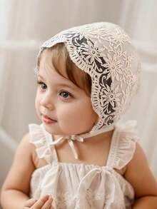 1顶新生女婴蕾丝帽檐帽，刺绣宫廷风蕾丝胎儿帽，春夏0-3个月渔夫帽，公主胎儿帽