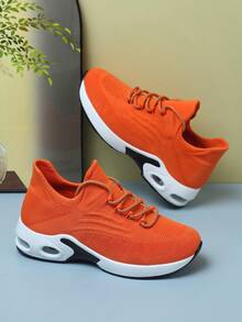 Women Knit Mesh Lace-Up Casual Sneakers For Daily Wear - Burnt Orange - View 5