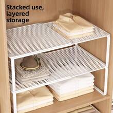 重型可调节可扩展衣柜收纳架 - 节省空间的可堆叠金属储物架，表面抛光，无需组装。适用于厨房、卧室、办公桌收纳、多功能置物架、鞋架、杂物架、衣柜收纳、橱柜隔板和食品储藏室收纳。 - 彩色 - 查看 2