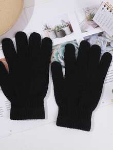 1/2pairs Unisex Winter Warm Cold-Proof Fleece Knitted Hand Warmers Black Gloves Full Finger Knitted Gloves Women Men Thicken Warm Outdoor Cycling Gloves