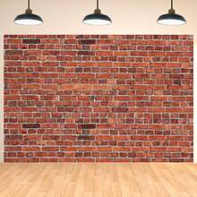 1件红色砖墙背景布，复古砖墙装饰，涤纶材质，适用于派对摄影背景、派对墙面装饰、生日装饰、节日派对用品、室内/室外派对装饰、庆典背景，多种尺寸可选，易于悬挂 - 彩色 - 查看 2