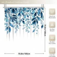 1/3/4-Piece Shower Curtain Bathroom Set, Simple Blue Leaf Pattern, Waterproof And Durable Accessories, With 12 Hooks - Includes Toilet Seat Cover, Bath Mat And Rug - Non-Slip Polyester Fabric - Washable - Perfect For Holiday Decorations, Home/Bedroom/House/Western Style Decor. - Multicolor - View 17