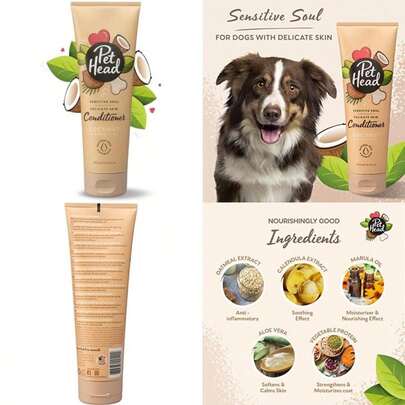PET HEAD Sensitive Soul Acondicionador para Perros con Piel Sensible 8.4fl oz – Aroma de Coco. Hipoalergénico, Calmante y Hidratante, Ingredientes Naturales y Vegano. Apto para cachorros y perros(default)