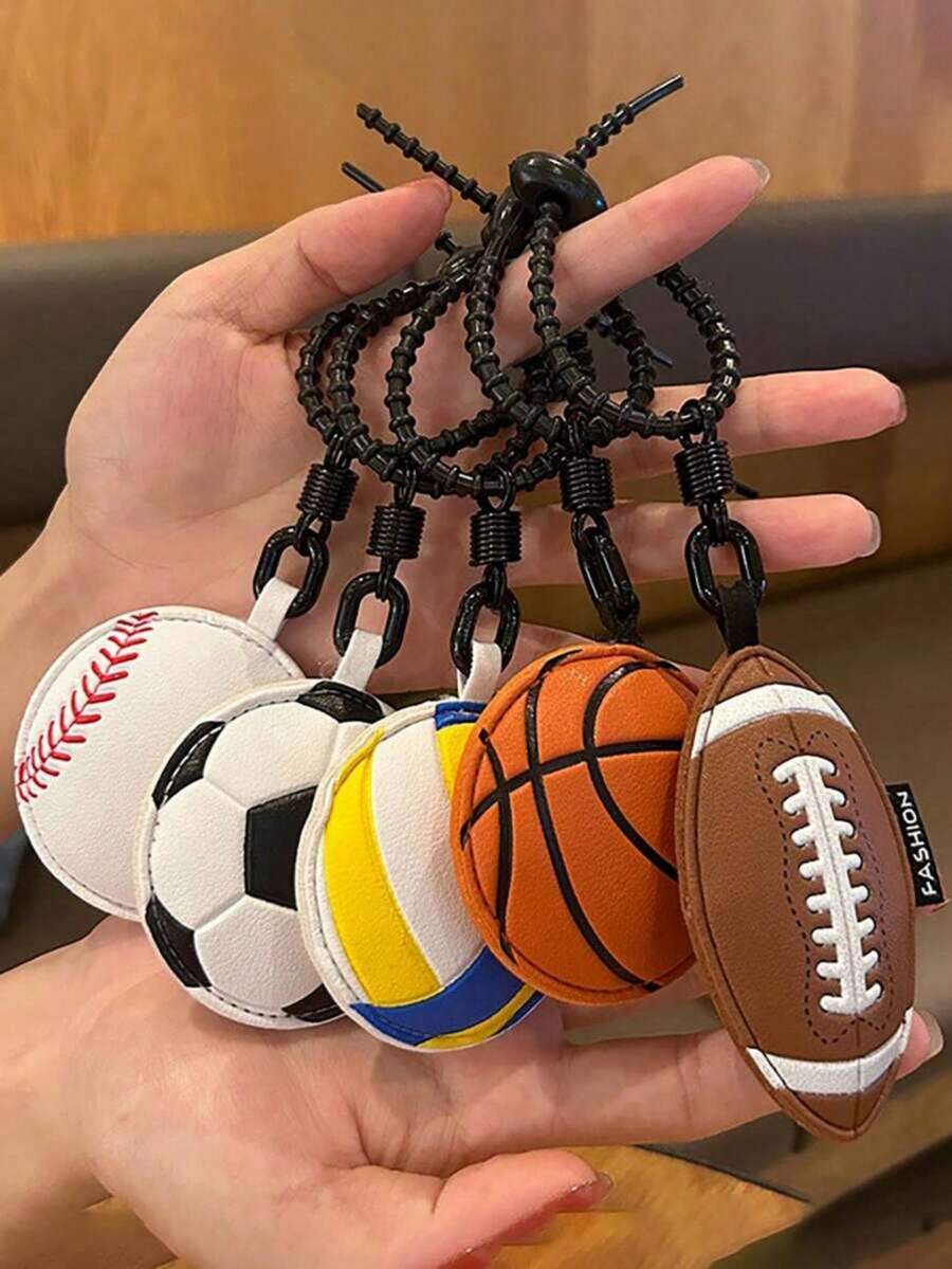 1 pieza Llavero creativo con colgante de balón deportivo de cuero, baloncesto, fútbol, fútbol americano, voleibol, béisbol, billar, decoración de llavero, accesorio para bolso, regalo para estudiantes, amigos, familia, San Valentín, cumpleaños, accesorio de fiesta - Multicolor - Ver 1