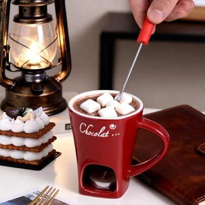 1 Cốc làm tan chảy sô cô la kèm giá để nĩa - Dụng cụ làm tan chảy sô cô la nóng, kem và phô mai Fondue có thể tái sử dụng - Phụ kiện đầu nĩa, Thích hợp cho món tráng miệng, cốc cà phê và dịch vụ ăn uống, Hoàn hảo để tổ chức tiệc Fondue, đám cưới ngoài trời, tụ họp và quà tặng sinh nhật