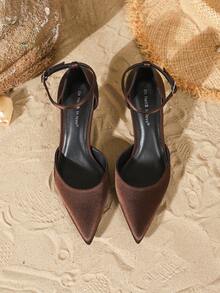 On feet& in love 女士时尚优雅缎面单扣镂空尖头高跟鞋，适合搭配连衣裙 - 棕色 - 查看 7