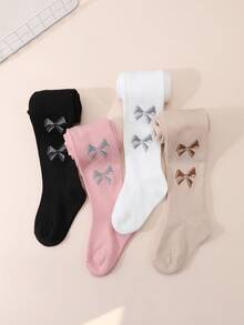 4双儿童蝴蝶结印花连裤袜，甜美可爱风格，适合女孩日常穿着，四季皆宜 - 彩色 - 查看 5