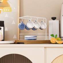 1个防锈铁质北欧简约风格白色镂空设计悬挂式置物架，厨房/客厅桌面杯碟沥水架，咖啡厅酒吧杯碟沥水架 - 彩色 - 查看 3