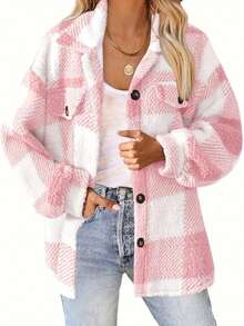 Women's Fleece-Lined Polar Fleece Winter Coat - Loose Fit With Green&Black Plaid Pattern, High Elasticity Design,  Comfortable, Warm&Durable Outerwear For Autumn&Winter  Define Jacket  Sports Jacket  Ski Clothes Women  Zip Up Jackets  Fitted Jacket  Winter Coat For Women  Abrigos De Invierno Para Mujer  Women's Winter Clothing Of Women's Winter Clothing Women's Winter Fashion Women's Winter Promotion Of Women's Winter Clothing  Christmas  Halloween Christmas Gift - Hồng - Xem 5