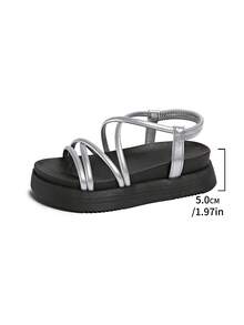 2025 New Thick Sole Sandals For Women, Summer Casual Beach Roman Shoes, Fairy Style - Silver - View 7