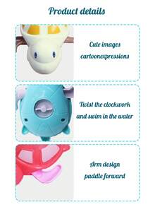 1个发条小海龟洗澡玩具，婴幼儿洗澡戏水玩具，男孩女孩互动洗澡玩具 - 彩色 - 查看 10