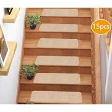 防滑楼梯垫，室内自粘式踏步垫，四季通用家居装饰楼梯垫，冬季保暖防滑楼梯垫，可选1/7/15片装，适用于室内木质台阶，可水洗重复使用，是儿童、老人和宠物的理想之选，防止宠物和老人滑倒，装饰性楼梯垫 - 彩色 - 查看 35