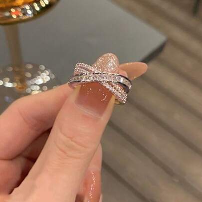1 pièce Bague croisée à la mode, polyvalente, minimaliste, de niche, élégante, avec une ambiance de luxe pour femmes, à porter au quotidien
