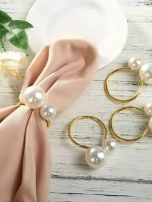 Set Of 12 Silver Napkin Rings - Pearl Buckle Napkin Holders For Christmas, Family Gatherings, Dinner Parties, And Wedding Decor (With 2 Silver Pearls) - White Pearl - View 11