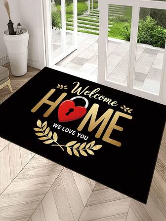 1 pieza "Bienvenido a Casa TE AMAMOS" Felpudo con diseño de candado en forma de corazón, alfombra de baño absorbente y antideslizante, alfombra de franela, felpudo de entrada exterior, felpudo rascador de zapatos, alfombra de entrada, alfombra pequeña de cocina, alfombra de baño, adecuada para la entrada del hogar, entrada interior, etc.