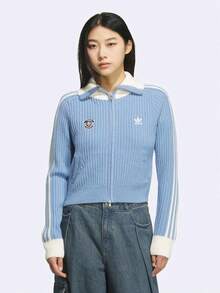 Adidas Originals FW25 TEAM FULLZIP Women's Sporty Slim Fit Casual Zipper Knit Long Sleeve Jacket KF0719 - Blue/White - View 6