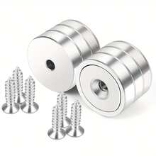 6 Stücke Tassenmagnete mit 9-68 kg Haftkraft, mit Senkbohrungen, industrielle Rundmagnetbasis, inklusive Schrauben, für Arbeitsplätze, Büros und Garagen, zum Sichern, Heben und Aufhängen von Werkzeugen (Silber) - Silber - Übersicht 9