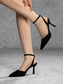 Athlefit Elegant Women's Dress Pumps Closed Pointe Toe High Stiletto Heel Ankle Strap Shoes For Wedding Party Evening Occasions - 黑色磨砂皮 - 查看 1