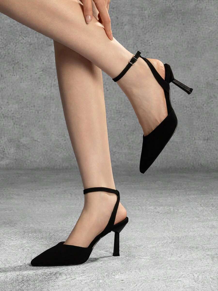 Athlefit Elegant Women's Dress Pumps Closed Pointe Toe High Stiletto Heel Ankle Strap Shoes For Wedding Party Evening Occasions - 黑色磨砂皮 - 查看 1