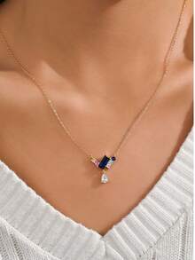 1 st halsband i 925 sterlingsilver med exklusiv design, elegant pärla och zirkonia, geometriskt för kvinnor