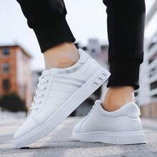 1 Size Smaller Men's Low-Top Pure White Skateboard Shoes - Breathable Fabric Lining, EVA Insole, Non-Slip Rubber Sole, Suitable For Outdoor Leisure Activities, Walking, Jogging, Travel - Lace-Up Closure, PU Upper, Round Toe, Essential For Spring And Autumn - white ash - View 2