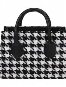 1 Piece Fashion Thousand Bird Check Handbag Square Bag Zipper Opening Shoulder Strap Adjustable Crossbody Bag Suitable For Women's Daily Casual Use - Black - View 11