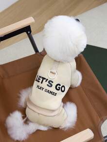 LET'S GO Letter Fleece Pet Sweatshirt With Four Legs, Warm Dog Cat Clothes In Pink/Grey/Beige, Crew Neck Pullover With D-Ring Traction, Elastic Cuffs, All Seasons Apparel For Small & Medium Breeds (Teddy/Bichon/Chihuahua) & Cats - Multicolor - View 9