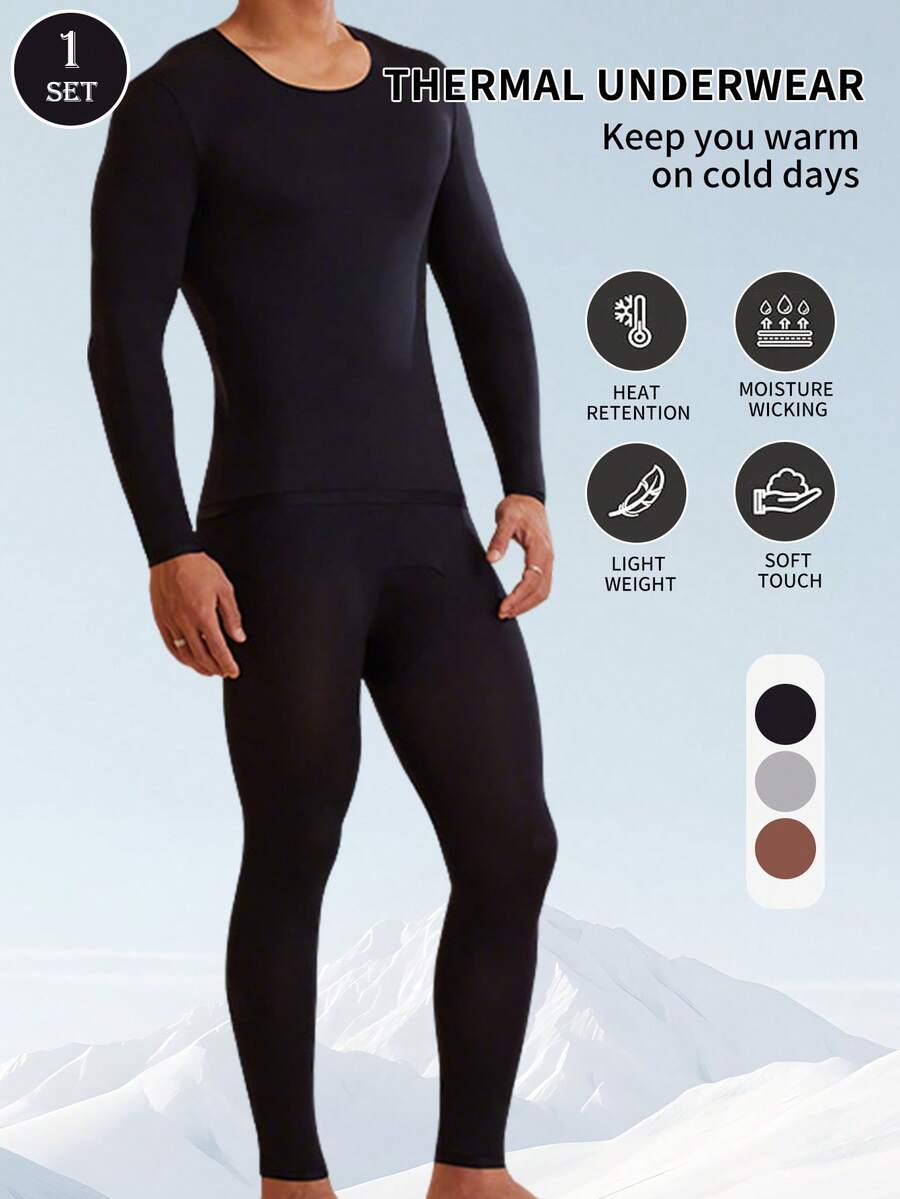 Men's Ultra-Thin Thermal Underwear Set, Seamless Self-Heating Skin-Friendly Undershirt, Autumn/Winter Men's Base Layer, Hyaluronic Acid Autumn Warm Set, Men's Ultra-Thin Thermal Base Layer