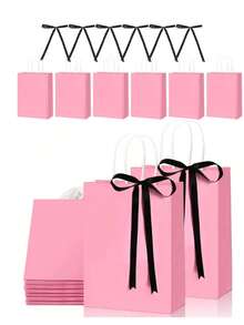 4pcs/2sets Pink Gift Bags With Black Bow Design, Suitable For Mother's Day, Birthday, Party Favors, Theme Parties, Tabletop Decor, Weddings, Bridal Shower (With Handles) - 彩色 - 查看 6