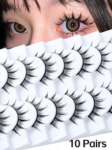 CMAYOME 10pcs/Set 4-14mm Natural Transparent Cross-Shaped Cartoon Style False Eyelashes, Korean/Japanese Style Fake Eyelash Set - Spiky Manga Lashes - View 5