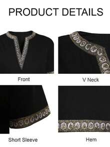 Men's Scottish Mercenary Costume Tunic Medieval Knight Warrior Style LARP Renaissance Halloween Top - 黑色 - 查看 5