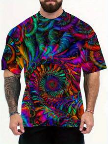 Men'S Plus Size-Shirt - Bold Floral-Like 3D Digital Print Tee In Purple/Blue/Pink/Orange/Red/Teal/ - Regular Fit Casual Shirt Everyday & Formal Outfits - Lightweight Summer Top Big & Tall Men, Comfortable Clothing, Vibrant Pattern Shirt, Durable Fabric, Outdoor Apparel, Design, Breathable Material, Short Sleeve Tee, Fashion Enthusiasts - 混合色 - 查看 2