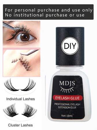 1支簇状假睫毛嫁接胶水，10毫升/2秒速干/持久持妆3周/超强粘性/黑色胶水，不含乳胶，适合敏感眼部，可在家DIY睫毛半永久嫁接，适用于簇状假睫毛。