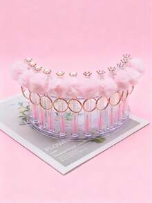 1/3/5pcs Pink Diamond & Pearl Crown Plush Ball Keychain Eyelash Brush Eyebrow Brush Portable Tube Makeup Brush Set, Convenient Travel Makeup Tool - Pink - View 7