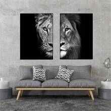2pcs/Set Frameable Canvas Prints - Modern Minimalist African Lion & Tiger Black Background Art | Replaceable Canvas, Perfect Gift For Home Decor | Suitable For Bathroom, Office, Dorm, Living Room, Bedroom, Entryway, Tabletop & Sofa Background Hanging | PVC Hard Tube Packaging - Multicolor - View 2
