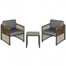 Outsunny 3 Piece Garden Furniture Set, Bistro Set With Coffee Table And 2 Chairs, Garden Seating Group With Cushions, Grey, For Patio And Balcony