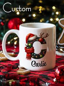 1pc, 11OZ, Personalized Christmas Mug, Christmas Letter Mug, Monogram Coffee Mug, Personalized Gift, Custom Holiday Gift, Custom Name Mug, Xmas Mug - Multicolor - View 31