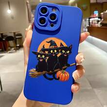 2026 nueva funda de teléfono esmerilada, funda de teléfono diseño de Halloween con gatos negros, sombrero de bruja, calabaza y escoba para iPhone 17 15 14 13 12 11 Pro Max y  Galaxy S23 S22 S21 S20, funda protectora para teléfono, regalo para pareja, regalo de vacaciones para novio y novia - Blanco antiguo - Ver 4