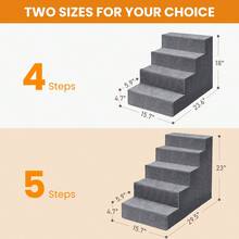 Heeyoo 4-Tier/5-Tier Pet Stairs For Small Dogs & Cats, Non-Slip Bottom Design For High Beds & Couches, High-Density Foam Steps With Removable Washable Cover - Grey-5 Steps - 查看 5