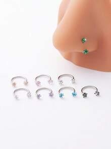 1pc Minimalist Fashionable Charming Personalized Stainless Steel Zirconia Rhinestone Exaggerated Nose Ring/Stud, Suitable For Festivals, Parties, Gifts And Daily Wear - Star - View 2