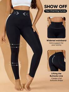 女士高弹力塑身打底裤 - 黑色 - 查看 3