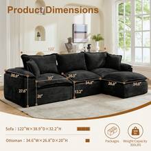 KORSER Modular Sectional Sofa With Deep Seat Cozy Double-Layer Cushioned Sofa With Convertible Ottoman, Modern Comfy Cloud Couch 3-Seat L-Shaped Sofa For Living Room, No Assembly Required - 黑色 - 查看 3