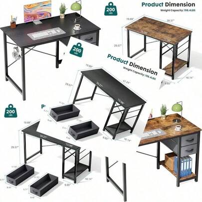 40/47 Inch Home Office Computer Desk With Drawers Small Writing Work Study Desks