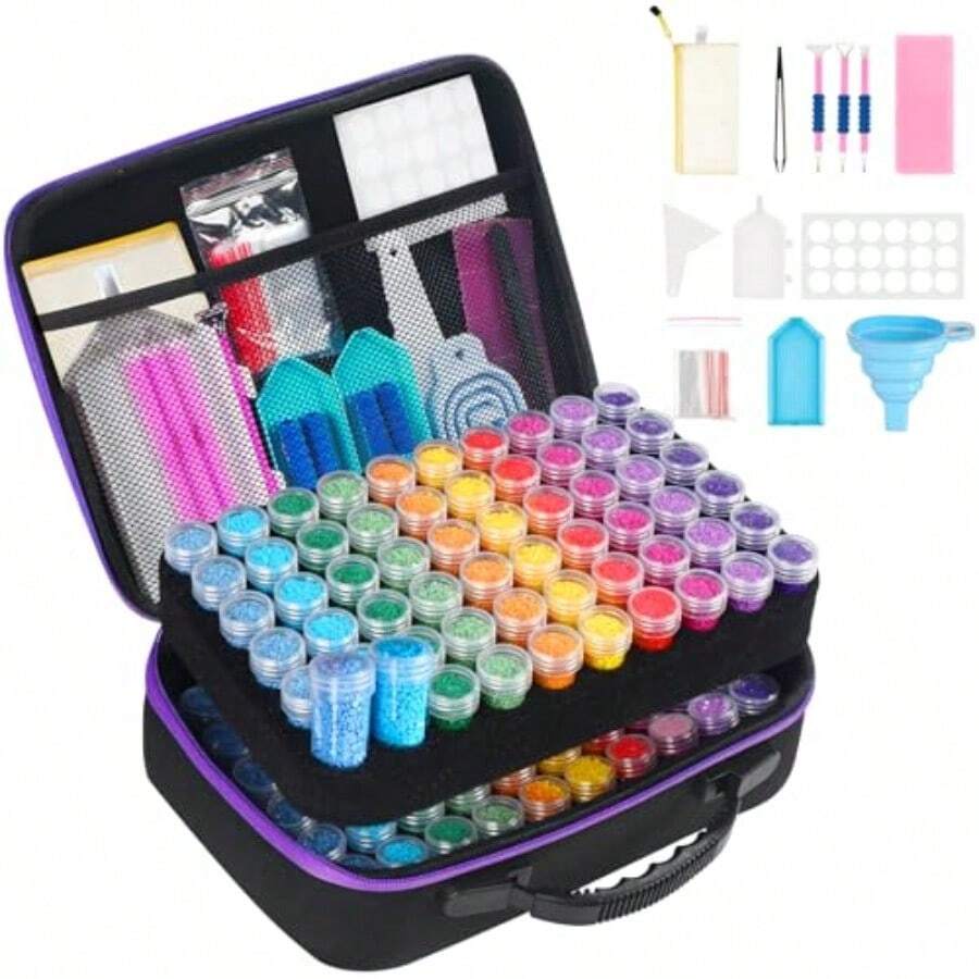 Diamond Painting Storage Containers 60 Slots Accessories And Tools Portable Diamond Painting Organizer Shockproof Diamond Art Storage Case Jewelry Beads Storage Box - Large - 120 Jars - View 1