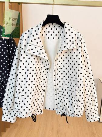 Chaqueta de mujer para otoño/invierno, diseño vintage romántico de lunares, cuello de embudo a la moda, estilo casual versátil para ir y venir, blusa de lunares
