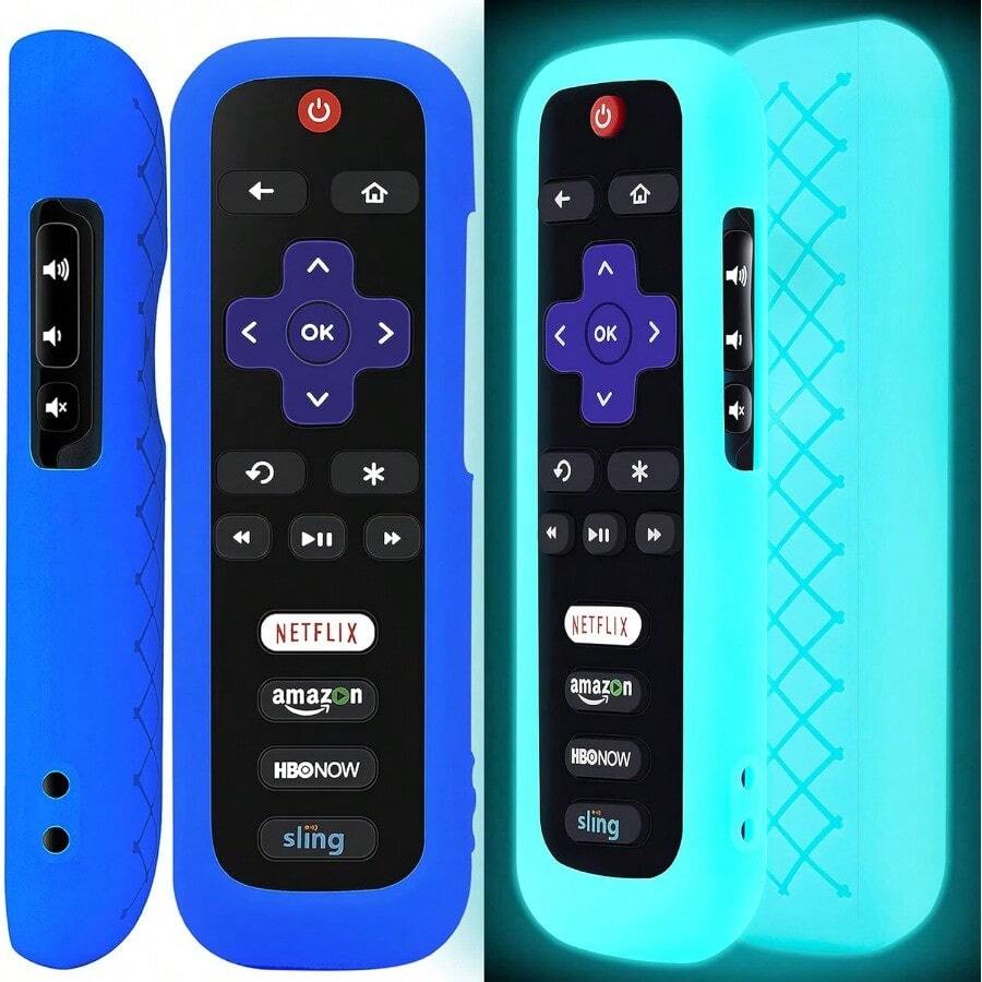 AWYY2 Pack Remote Case Battery Cover For  Roku Smart TV Steaming Stick Remote Silicone Protective Controller Universal Sleeve Skin Glow In The Dark Blue - BlueandSky - View 1