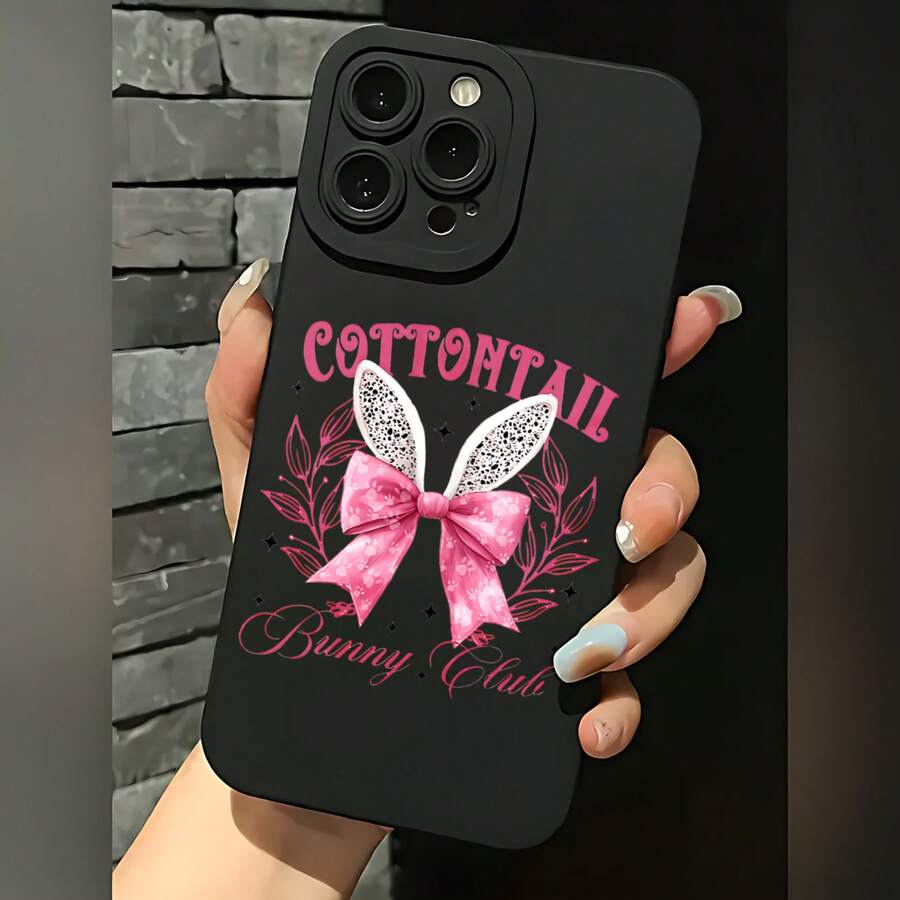 2026 nueva funda de teléfono esmerilada, funda de teléfono con diseño floral de orejas de conejo y lazo rosa del club Cotton Tail Bunny para iPhone 17 15 Pro Max 14 13 12  Galaxy S24 S23 S22 S21, funda protectora para teléfono, regalo de pareja para él y ella, regalo de San Valentín o cumpleaños - Negro - Ver 1