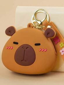 1 PC Chic Mini Capybara Coin Purse With Keychain - Silicone, Multifunctional Zipper Lipstick Holder, Cute Cartoon Design For Girl, Coin Purse, Student Backpack Decoration, Mini Bag Charm, Unique Phone Accessory, Suitable For Ladies' Wallets And Phone Accessories, Gift For Friends, Party Accessory, Car Pendant, Female Gift - Multicolor - View 4